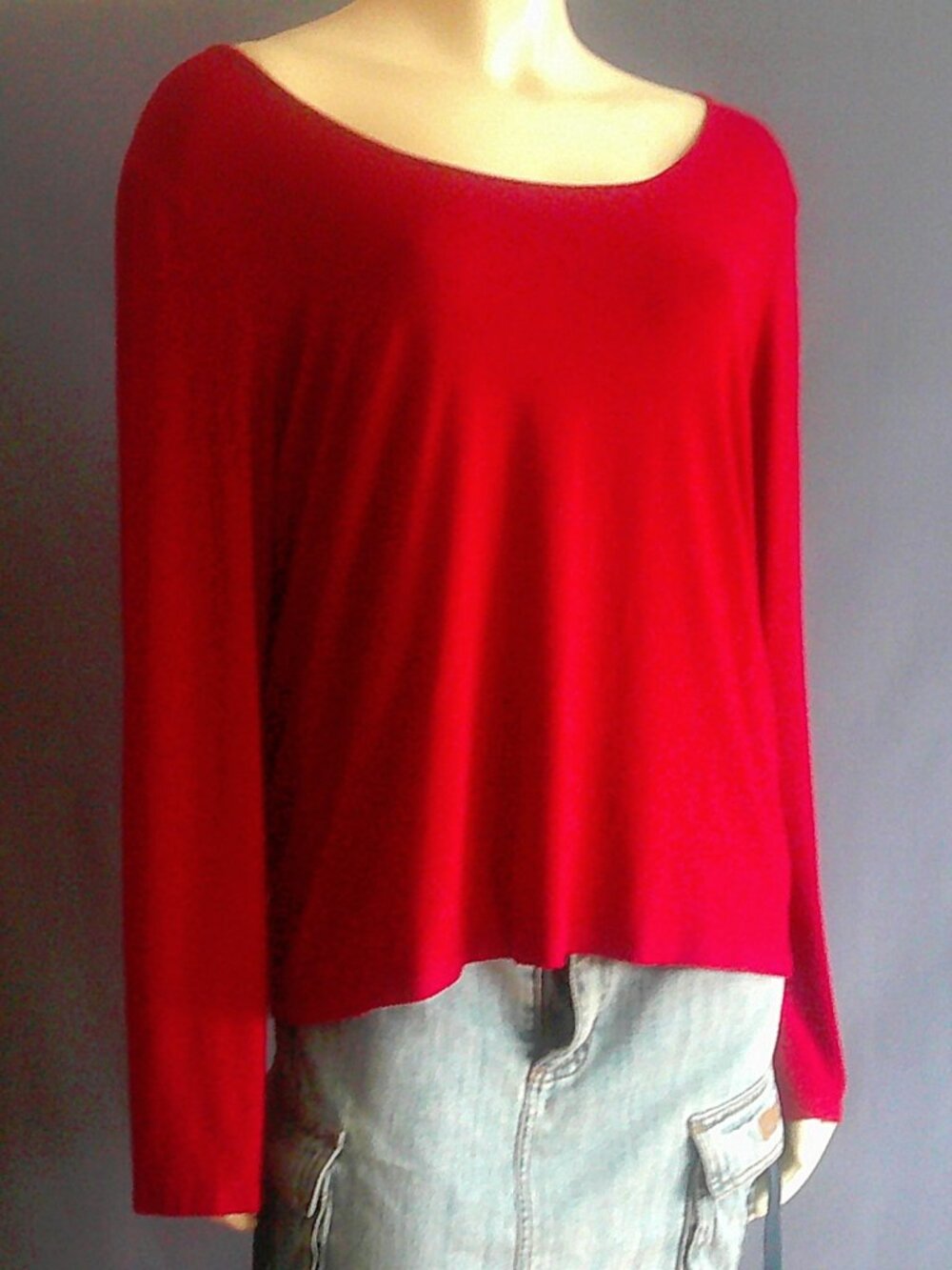 Eileen Fisher Red Rayon Lycra Stretch Long Sleeve Minimalist Top L